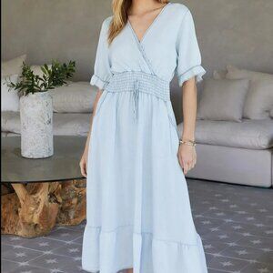 NWT Milio Milano Italian Light Blue Smocked Ruffle Dress (68033)